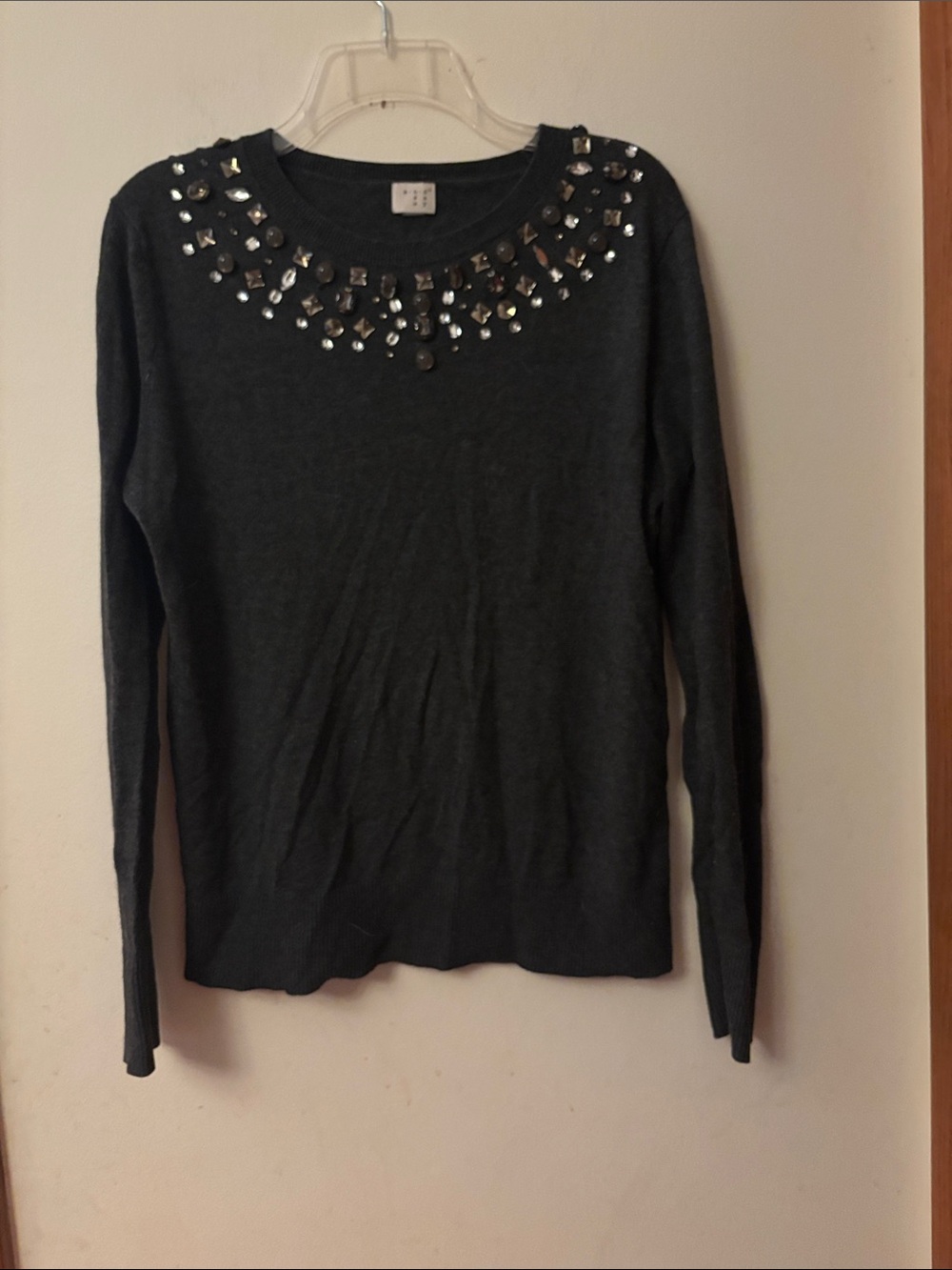 a new day Charcoal Gray Jeweled Crewneck Sweater